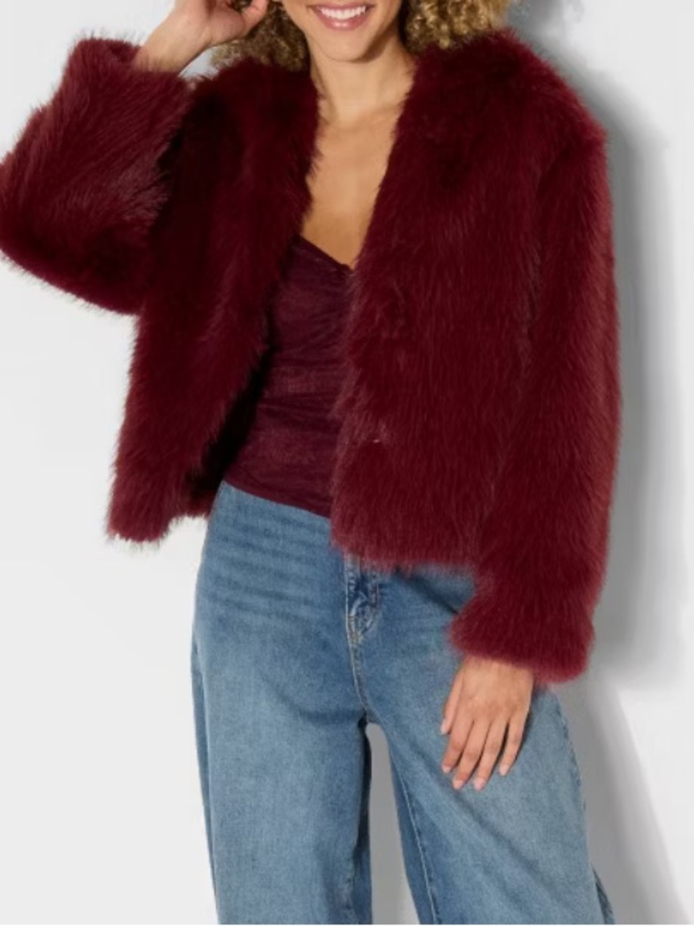 wild fable Burgundy Faux Fur Coat